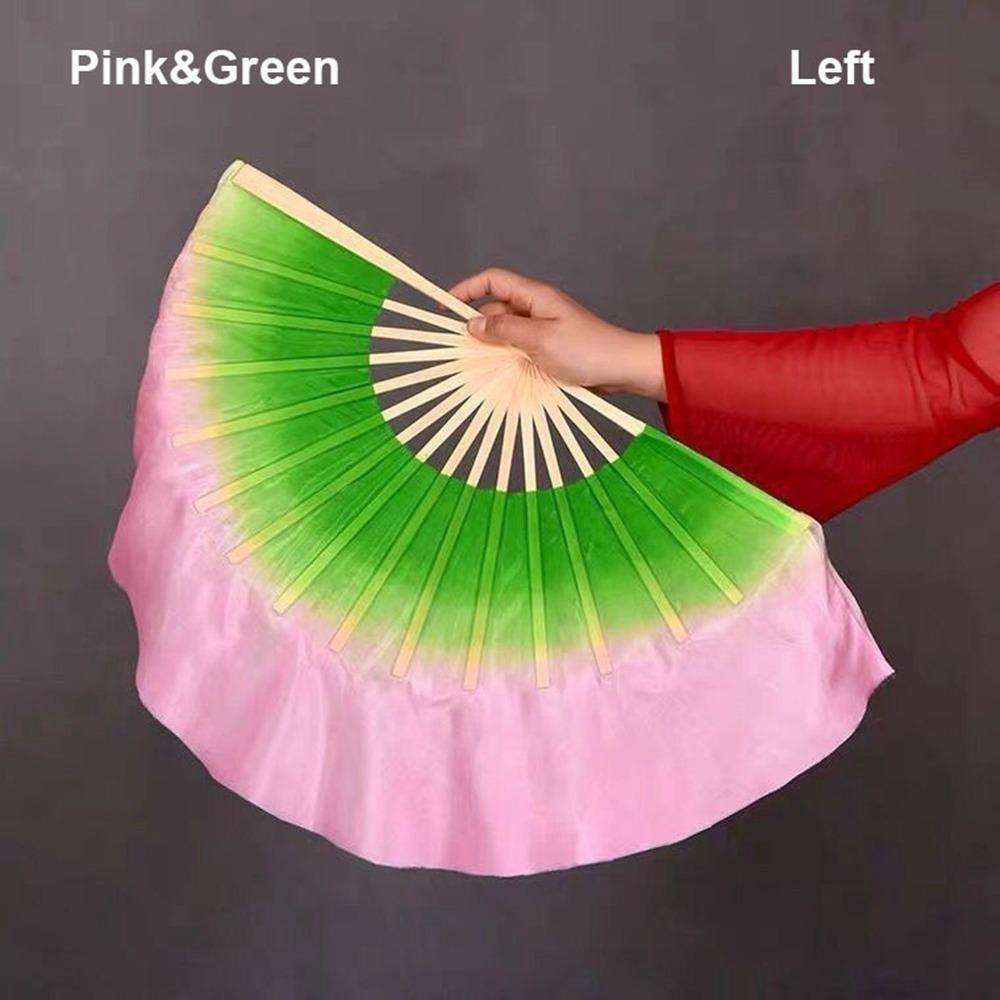 

Танцевальная практика Китайский короткий веер для танца живота 31 см Бамбуковый ручной окрас Веер для взрослых Детский Женский Pink&Green Left