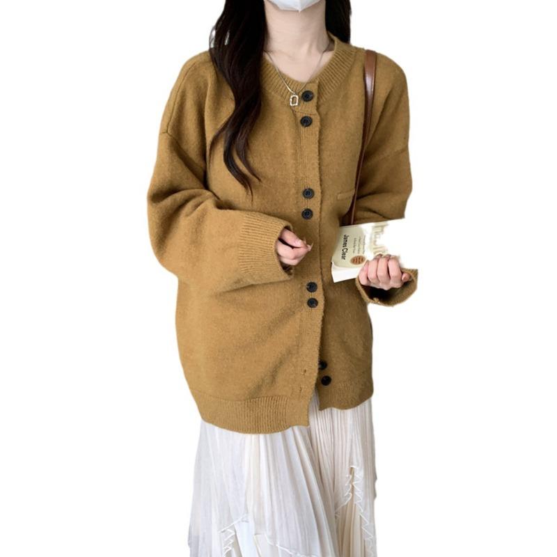 Autumn and winter new loose lazy wind knitted cardigan top women's fashion simple versatile sweater jacket