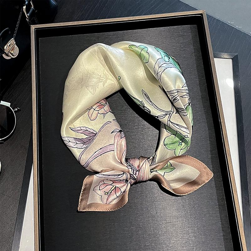 

100% Silk Scarf Bandana Women Square Scarves Wrap Kerchief Floral Scarf Mulberry Silk Spring Fashion Luxury Headband Hijab 53x53 cm