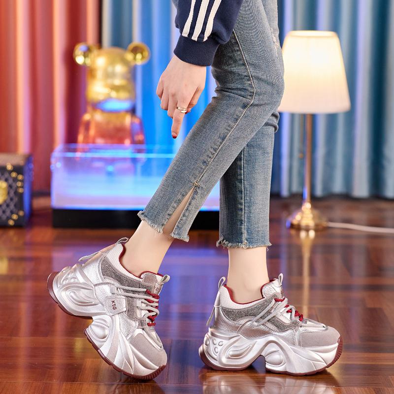 Sports dad shoes mesh thick sole showing feet small inner height increase women's shoes versatile casual ins tide white shoes explosion