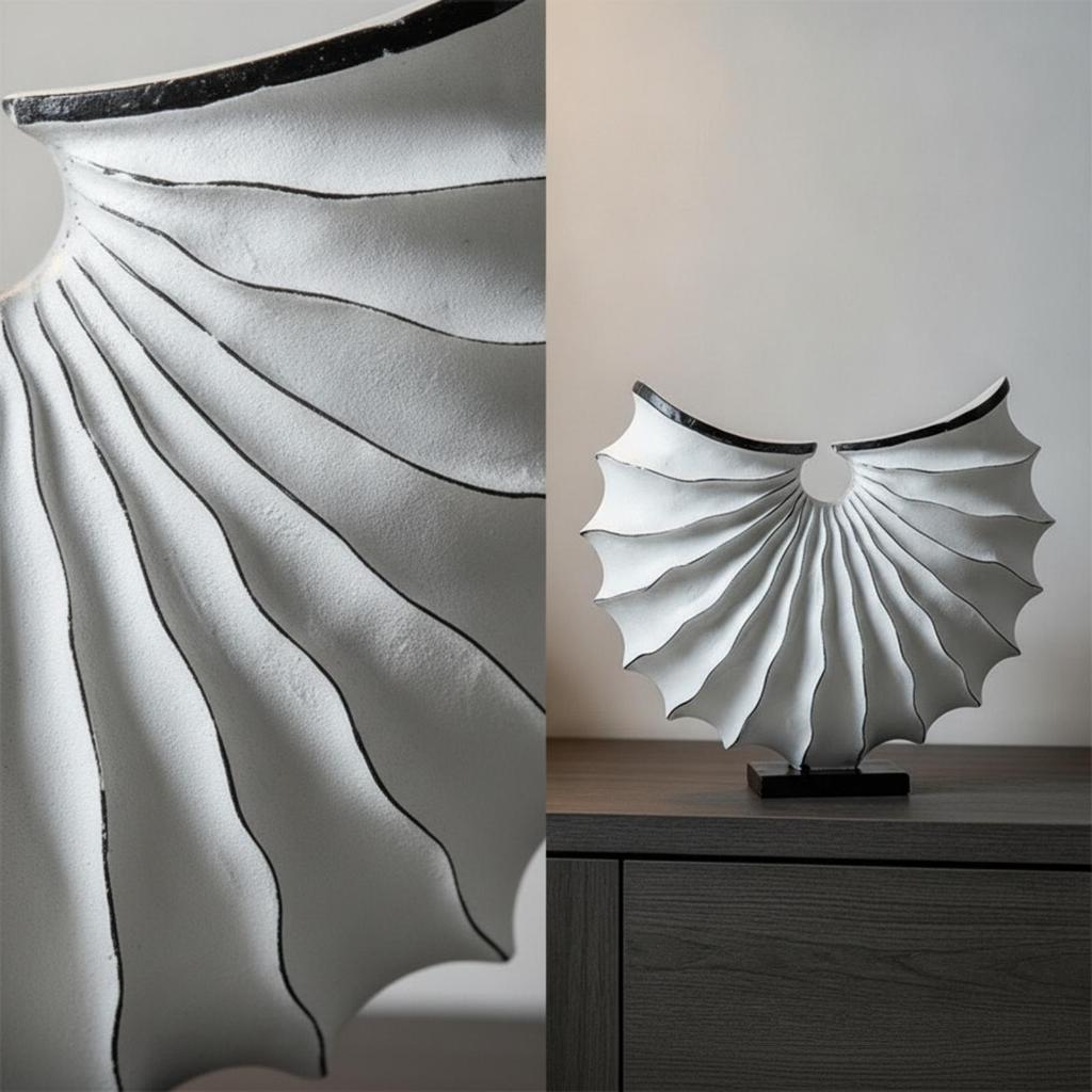 Geometric Shell Sculpture Matte with Base Black for Mantel, Homeowners