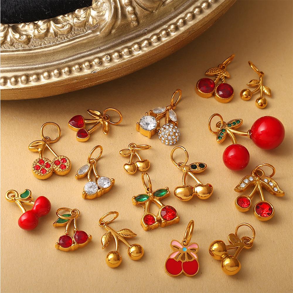 Stainless Steel Cherry Fruit Design Pendant for DIY Bracelets & Necklaces