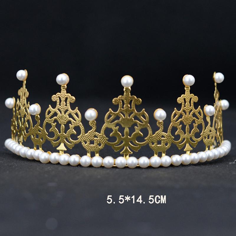 1Pc Pearl Crown Half Crown Cake Decoration Crown Flower Ornaments Children's Hair Ornaments Korean Iron Sheet Pearl Crown