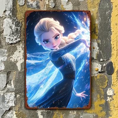 Disney 1 pz Segno in Latta Metallica Arte da Parete, Tema Elsa & Anna & Olaf Motivo Raffinato Pittura su Ferro, Decorazione Regalo Ufficiale con Licenza Parete