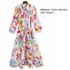 Floral Print Women Dress Turn-down Collar A-Line 45720 Sleeve Single-breasted Mid-Calf Shirt Dress