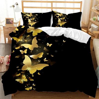Goldener Schmetterling Hübsches Blau Bequemer Bettdeckenbezug Kissenbezug Bettwäscheset Kinder Schlafzimmer Dekoration Heimtextilien