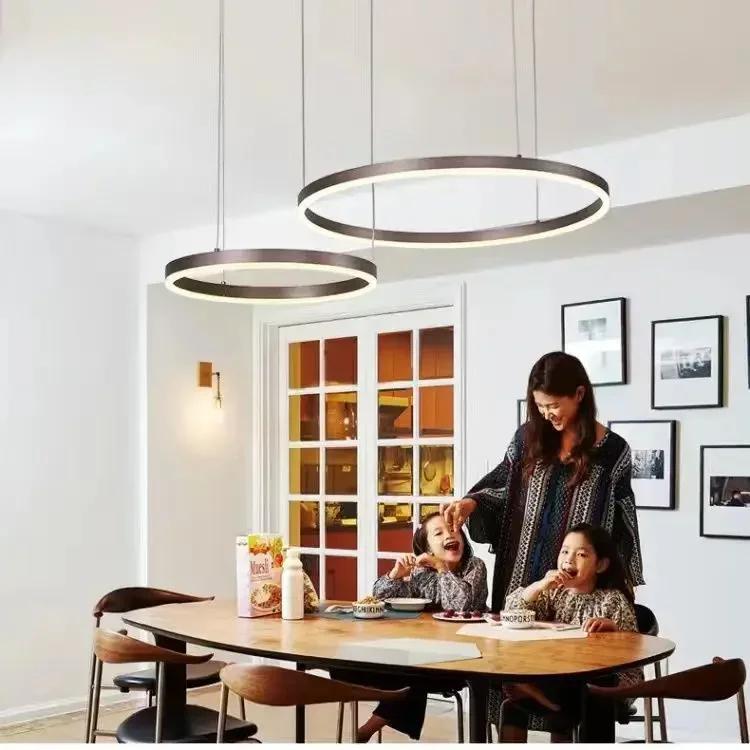 Modern Led Chandelier Home Lighting Brushed Rings Ceiling Mounted Chandelier Lighting Hanging Lamp Gold&Coffee Color