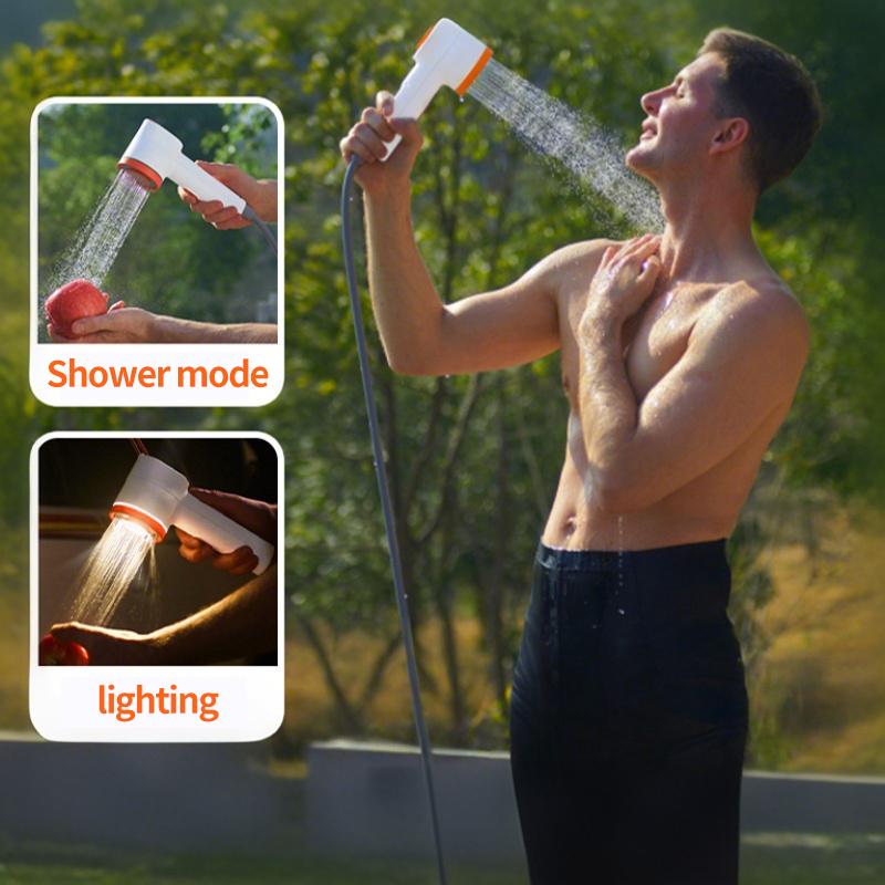 Portable outdoor electric Camping shower with USB charging Powered Waterproof for camping pet car washing and lighting