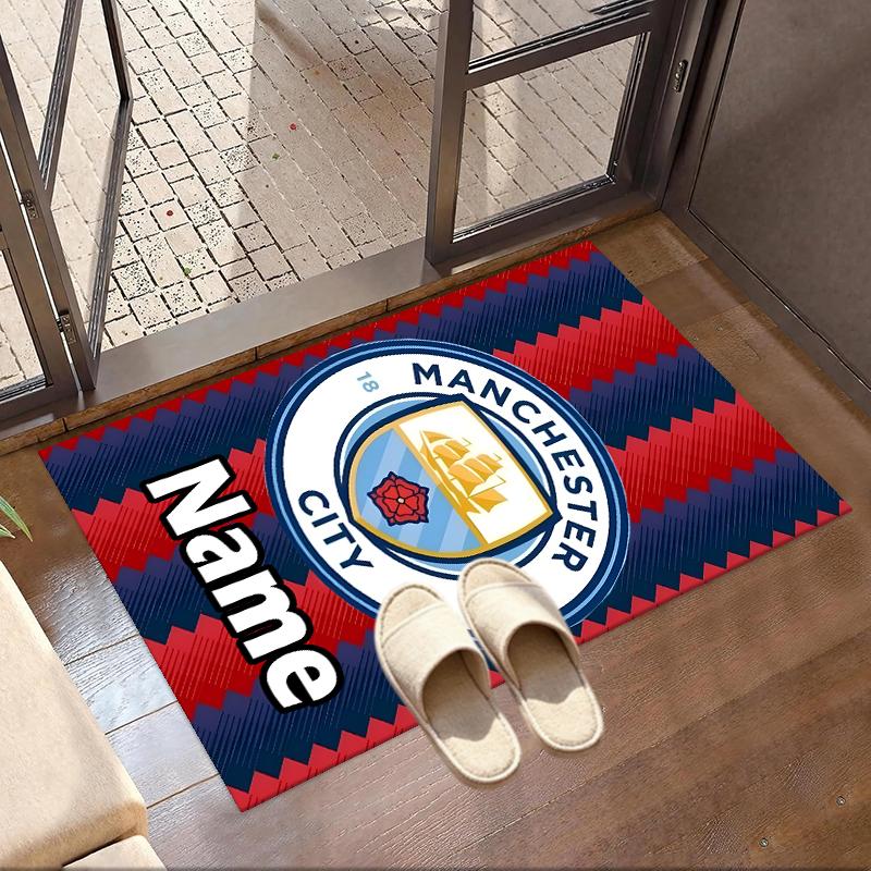Custom Name Personalized Manchester City FC Print Carpet, Versatile Home Decor Rug, for Playroom, Apartment, Balcony, Entryway, Hallway Gift