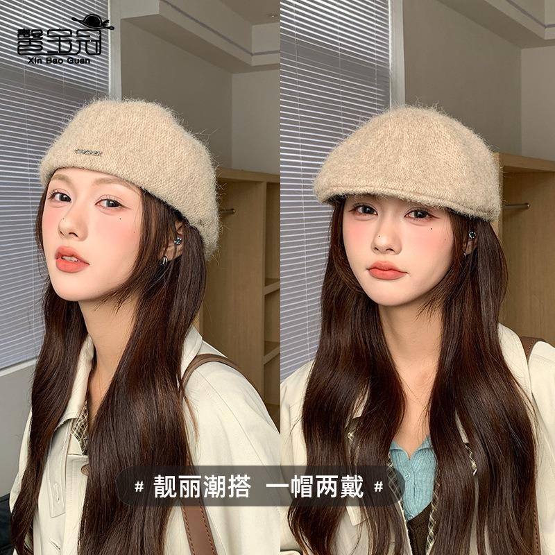 Wind beret anti-wear high-end fashion forward hat autumn and winter versatile face small knitted painter hat