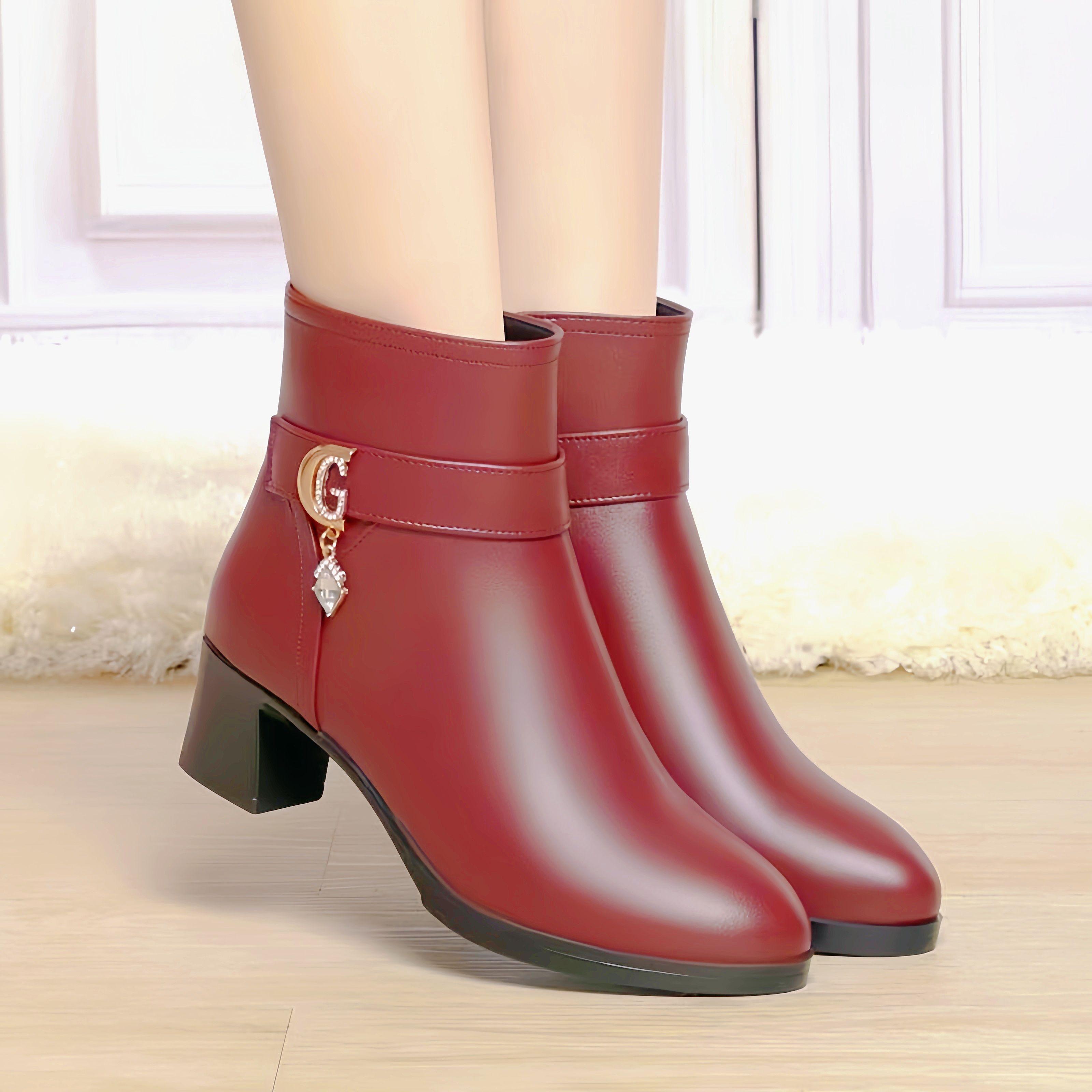 Мамины туфли Хлопковые туфли Зимние Мягкая кожа Бархат Теплые Нескользящие Износостойкие Короткие ботинки Кожаные туфли для женщин среднего и пожилого возраста 40 бордовый 2380₽