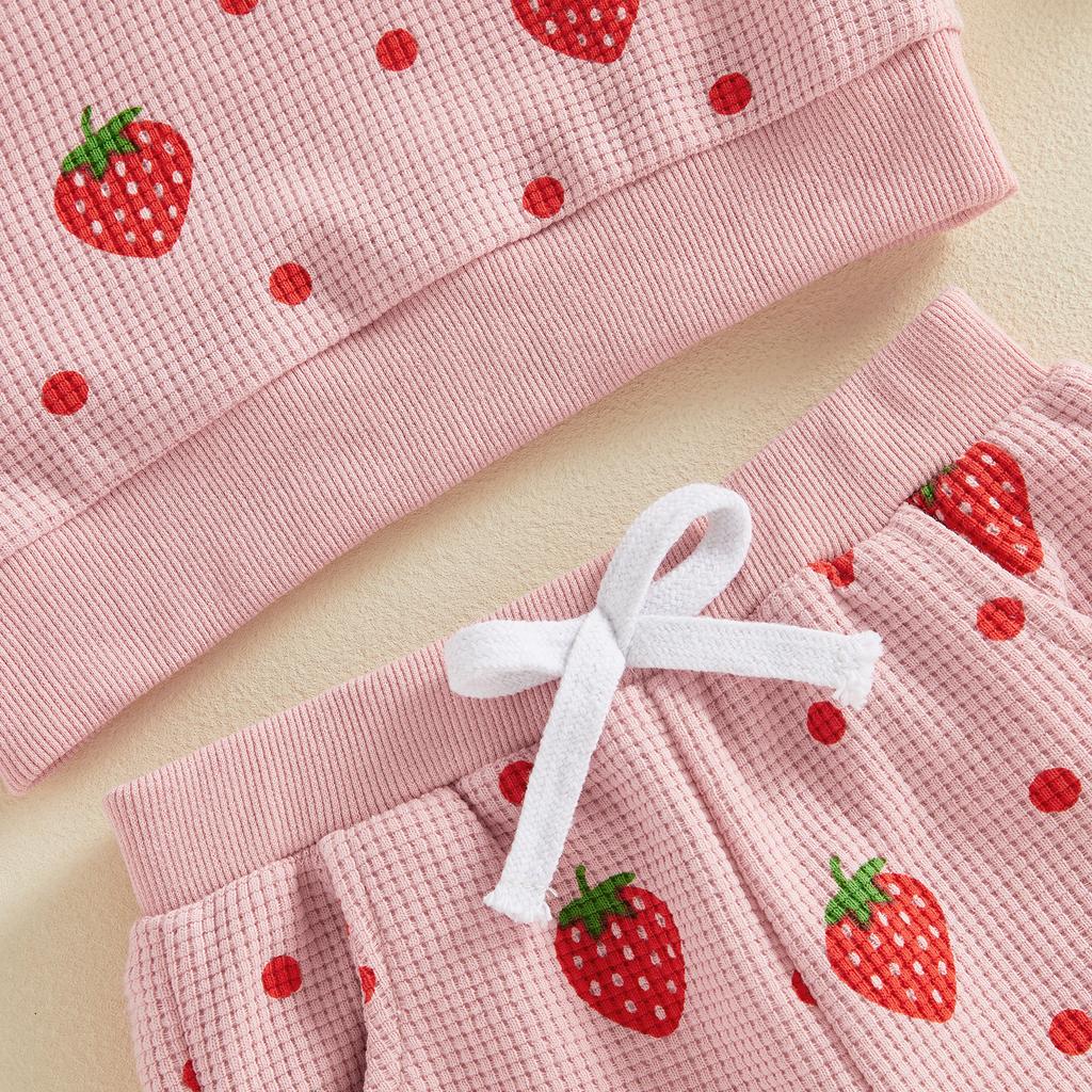 Citgeett Autumn Toddler Girl Fall Outfits Strawberry Print Long Sleeve Sweatshirt Pants Casual Clothes