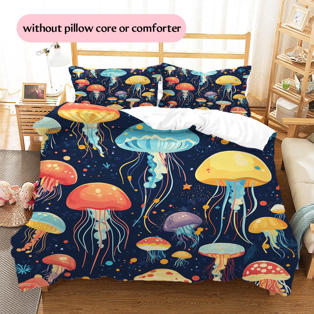 Colorful jellyfish  Pattern Bedding Quilt Set Quilt Cover Pillowcase Home Decoration  Gift (1 * duvet cover + 2 * pillowcase, without core)