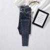 Blue-Gray High-Waisted Skinny Bootcut Jeans for Women: Fleece-Lined, Thickened, Slimming, Tapered Leg – 2022 Autumn/Winter Collection.
