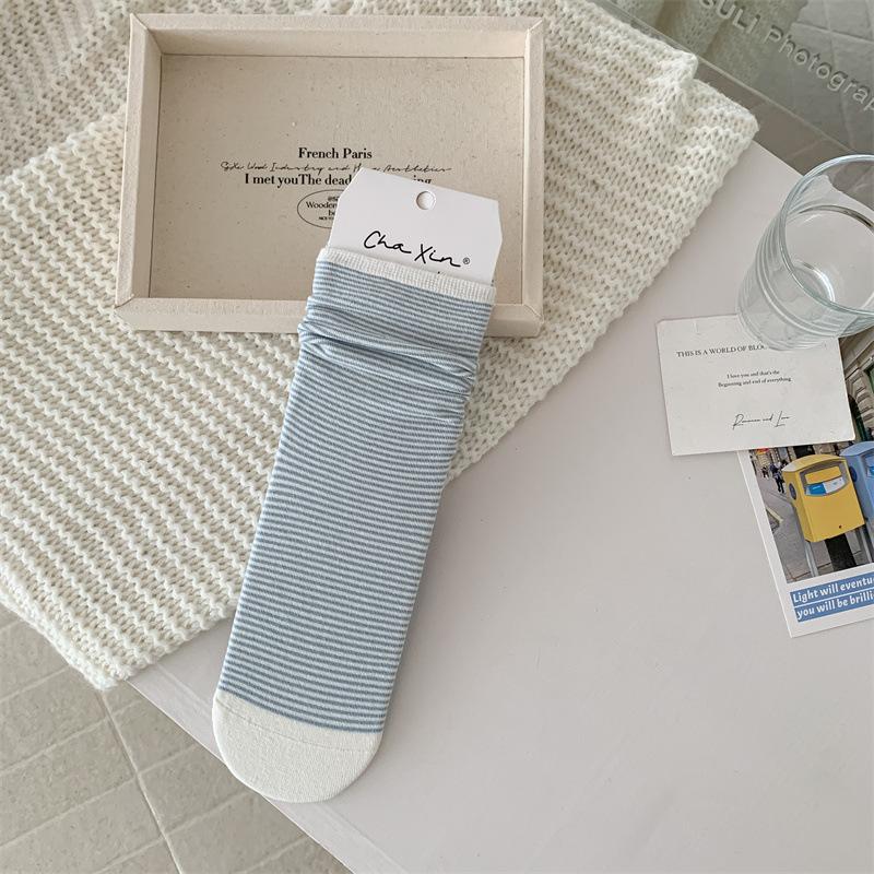 

Striped Socks, Women s Mid-calf Socks, Spring and Autumn Pure Cotton Socks, Trendy Winter Long Socks, Pile Socks 1 pair синій