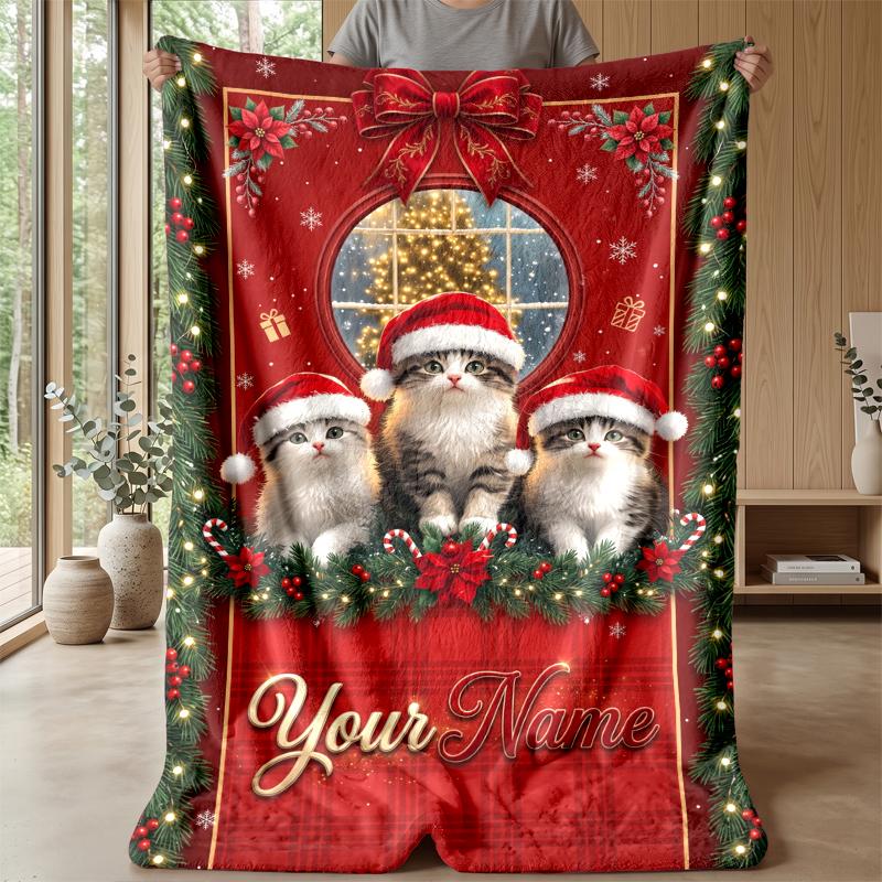 Weihnachts-Bettdecke mit individuellem Namen, Flanell, warm, gemütlich, Überwurf, Heimdekoration, Weihnachtsgeschenk