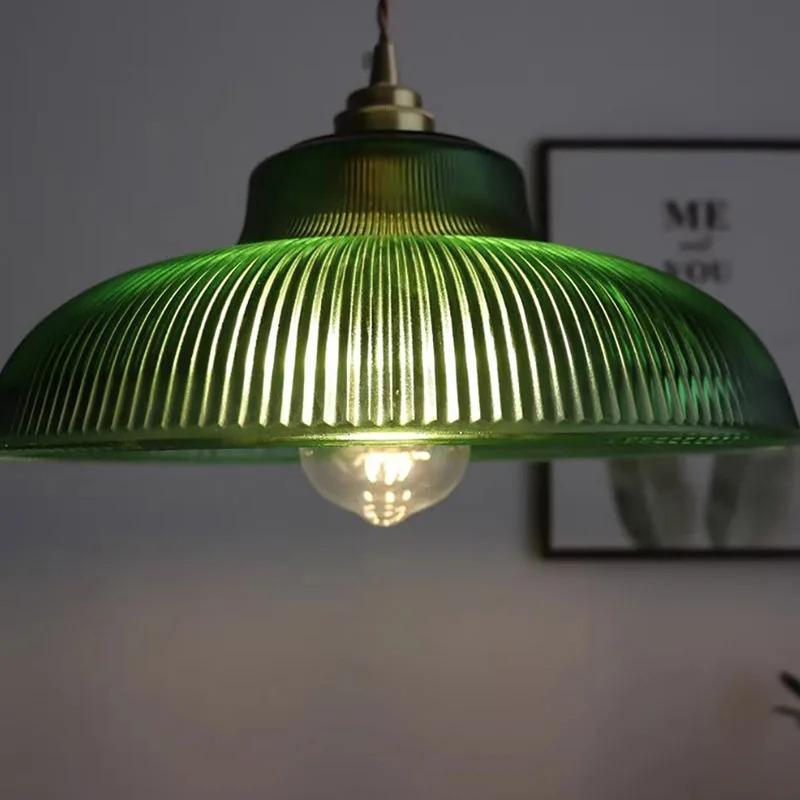 Vintage Glass Pendant Light Green Hanging Lamp Living Room Luminaire Hall Bedroom Dining Table Indoor Fixtures Lustre LED Decor