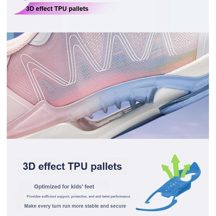 Anta Kids Wind Chaser 6.0 Test Shock Absorption Wear Resistant Low Top Running Shoes Kids Sneaker White Pink Blue 322429901-4