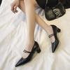 Weiches Leder Perlen Wort mit vielseitigem quadratischem Kopf Temperament High Heels Damen dicker Absatz Mary Jane Einzelne Schuhe