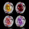 Luxury Retro Colourful Zircon Ring for Women Engagement Ladies Rings Birthday Party Fine Jewelry Accessories Gift Adjustable