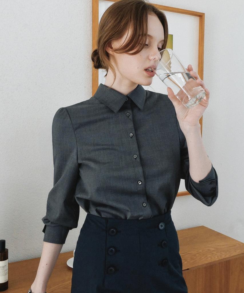 Ibokeuela Folded Wool Standard Fit Shirt(Gray)