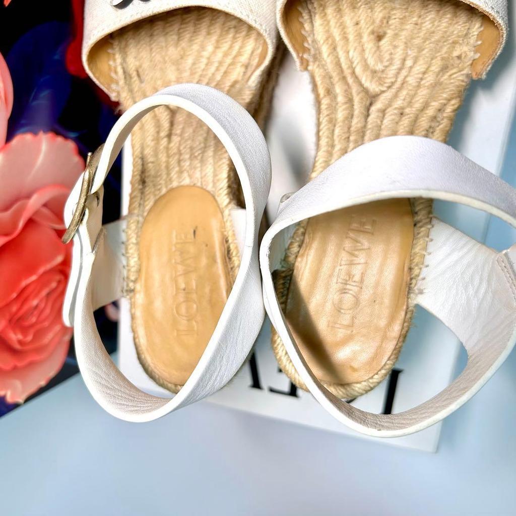 Used [23.5cm] LOEWE Anagram Wedge Espadrille Sandals White