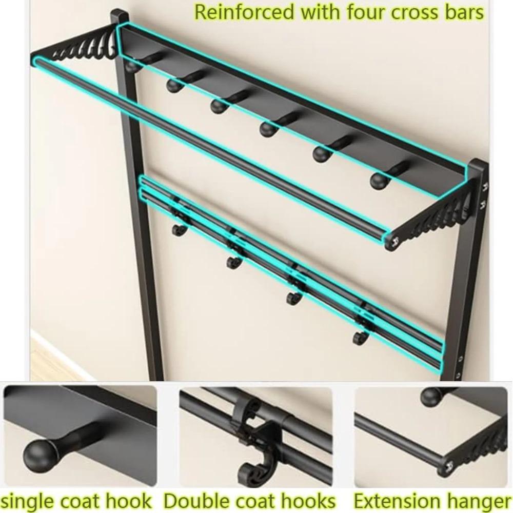 4-in-1 Coat Rack with Bench, Industrial Entryway Hall Tree with 2 Tier Shoe Rack,Black