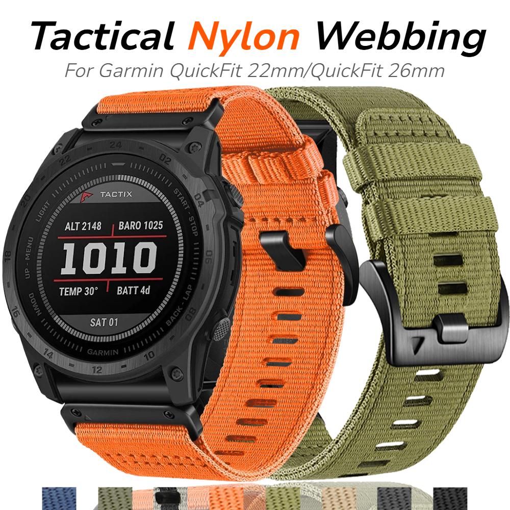 22mm/26mm QuickFit Nylon Strap for Garmin Fenix 8 Pro 8 7X 7 Pro/Tactix 8/Instinct 3 2X/Forerunner 970 965 955/Descent G2/Enduro 3