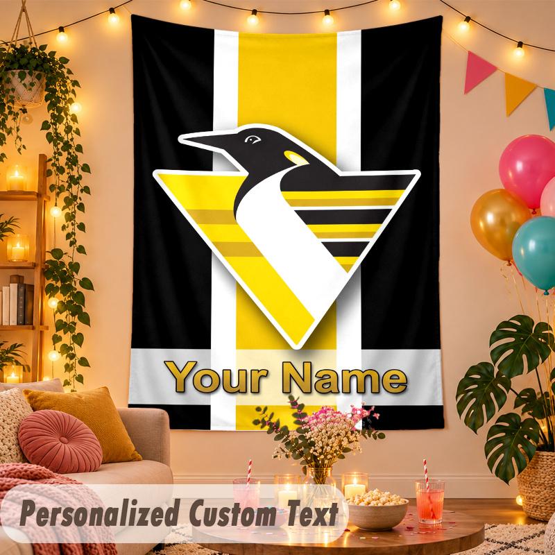 Pittsburgh Penguins Personalisierte Wandteppich Benutzerdefinierter Name Text Polyester Hängende Dekoration Haus Zimmer