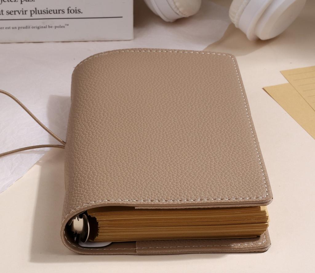 A6 Soft Pu Binder PU Clip-on Notebook Leather Loose Leaf Notebook Cover with Craft Line Notebooks Journal Stationery
