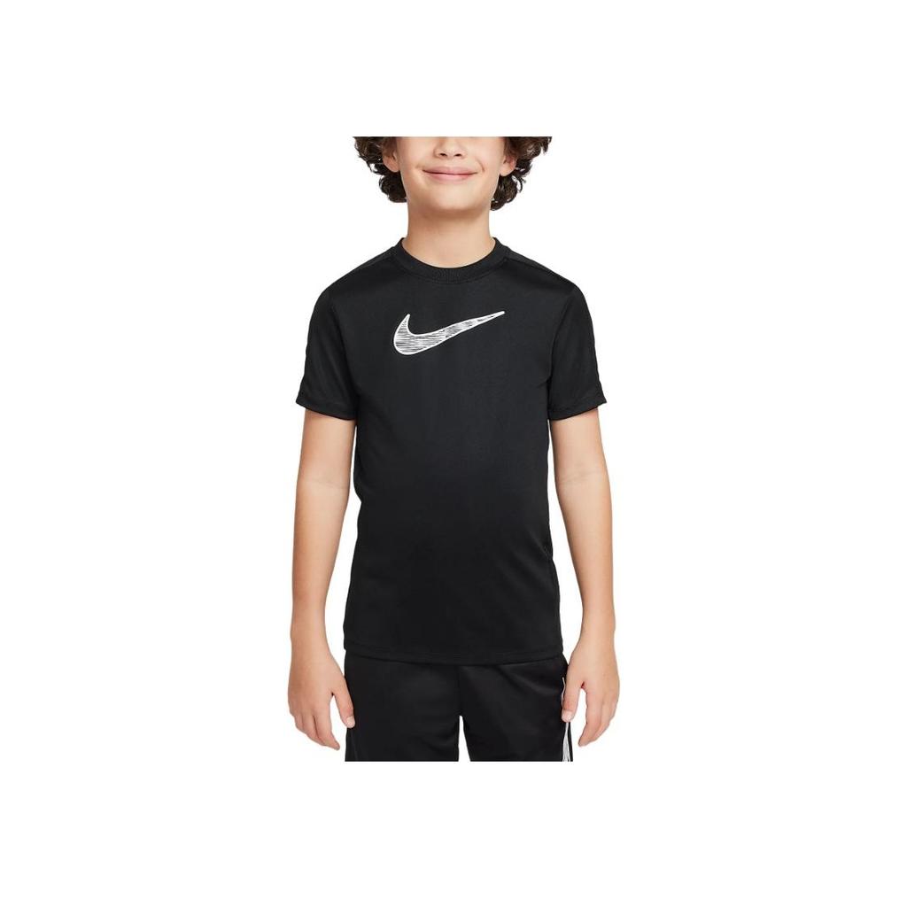 Nike T-Shirt Logo Print Round Neck Short Sleeve Kids tops Black HF8079-010
