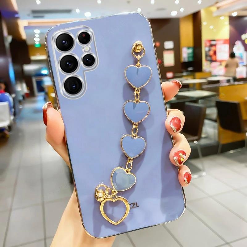 

для Samsung S25 Edge Case Covering Silicone Love Heart Bracelet Chain Cases для Samsung S25 Ultra S24 Plus S23 Ultra S22 S21FE for Samsung S25 Edge