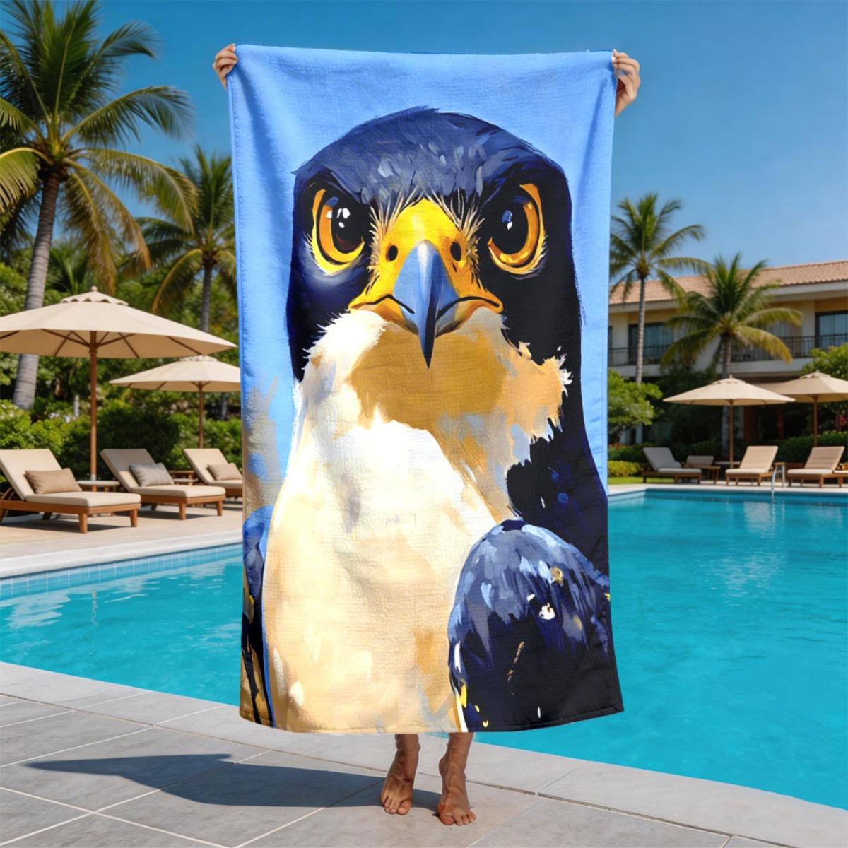 

Watercolor-style falcon portrait pattern polyester microfiber beach towel is highly absorbent, suitable swimming beach outings W40*H60(CM)
