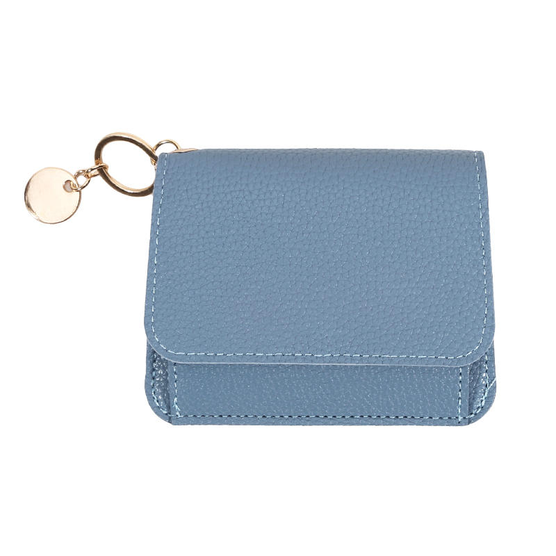 Ladies' Simple PU Leather Mini Zip Around Wallet Solid Color Slim Card Holder Coin Purse with RFID Blocking