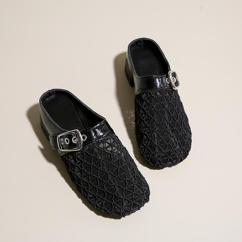 Fashion Aphixta 3.5cm Med Heels Elegant Women Slides Silver Mesh Heeled Sandals Metal Buckle Slides Sexy Woman Shoes Plus Size 44