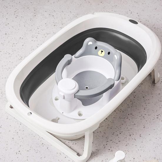 Badestuhl Cartoon-Tierdesign Baby-Sicherheitssitz mit Umrandung Anti-Rutsch-Boden Stützende Sitzhaltung Erhöhte Rückenlehne Badeutensil
