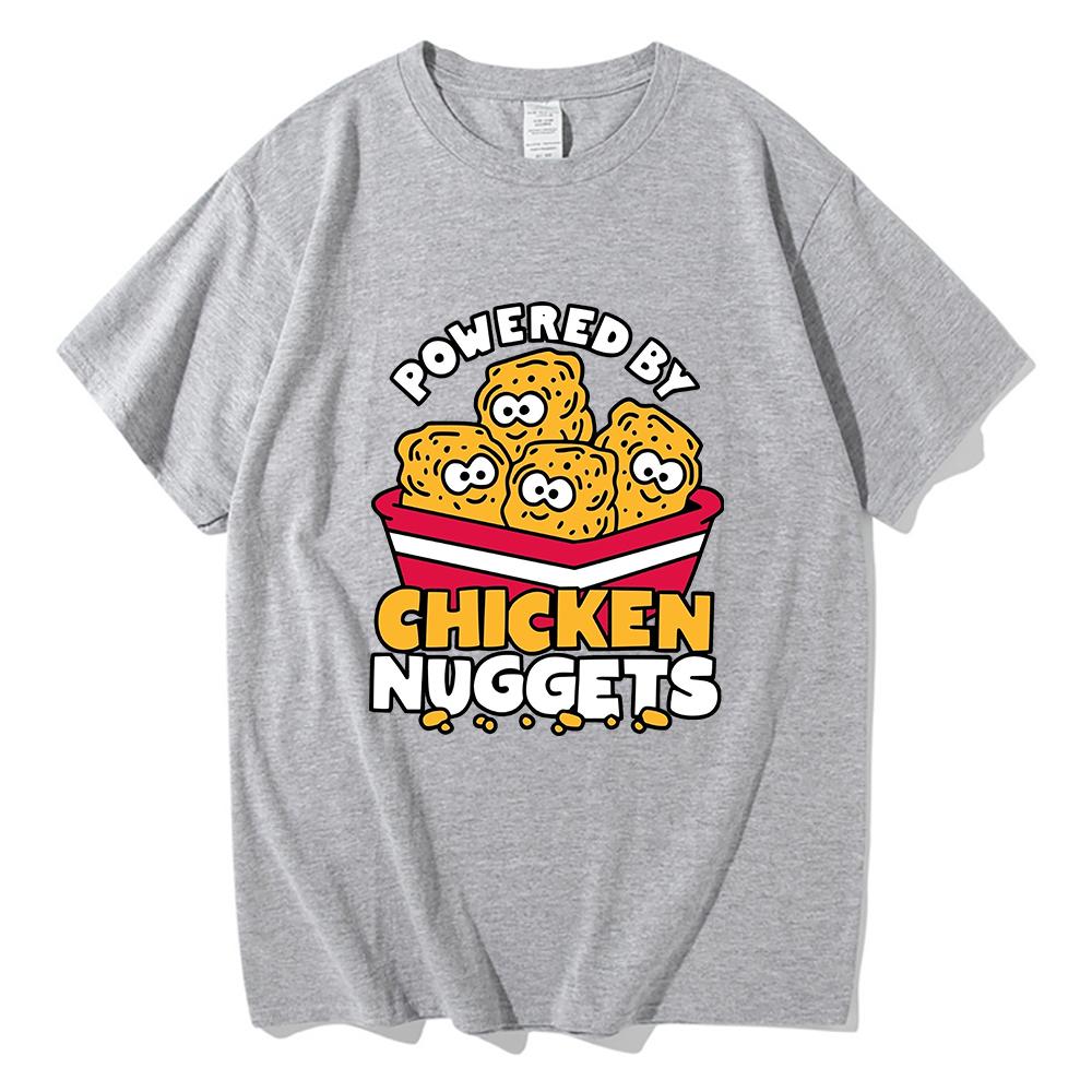 Funny Powered By Chicken Nuggets T Shirt Fashion Men/Women Harajuku Retro T-Shirt High Quality Vintage Casual Cotton Tees Shirts