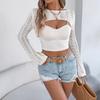 Damen Hohlstrick Häkelstrick Langarm Shrug Crop Top