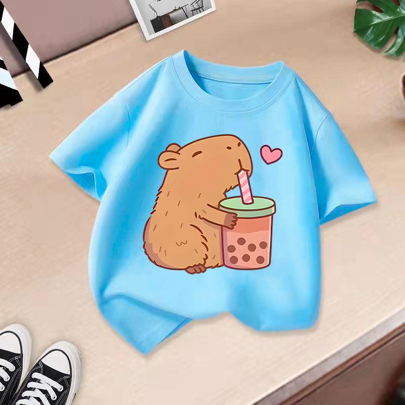 2026 Summer New Cute Animal Capybara Fashion Print Children's Short-Sleeve T-Shirt