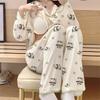 Cartoon Pajamas with Chest Pad for Women In Spring and Autumn Thin Cardigan Long Sleeves Trousers Sweet and Cute Home Clothing Set