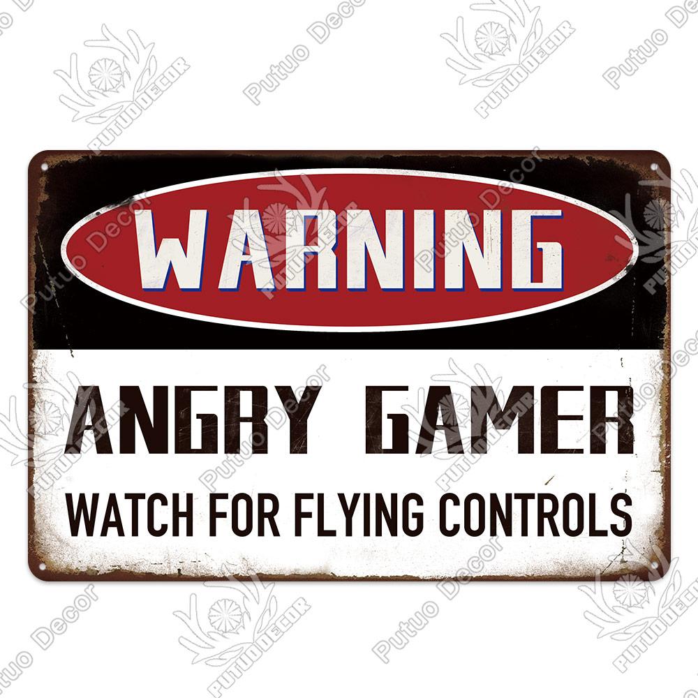 Decor Funny Gamer Metal Signs Vintage Tin Sign Gamer At Work Retro Signs for Home House Club Game Room Man Cave Wall Decor