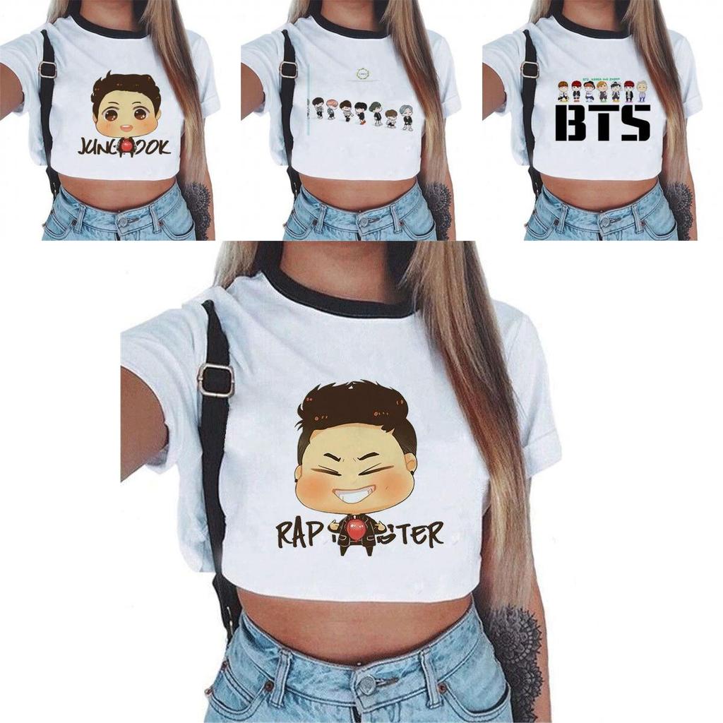 Kpop Bts Bangtan Boys Kortärmad Damtopp Med Söt Figurdesign Perfekt För Sommaren