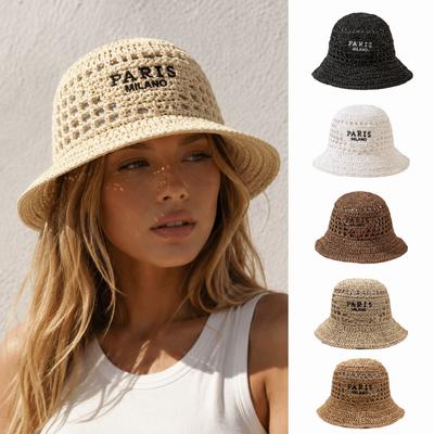 Chapeau de pêche brodé de lettres Chapeau au crochet en maille respirante Chapeau de soleil vintage Pour femmes
