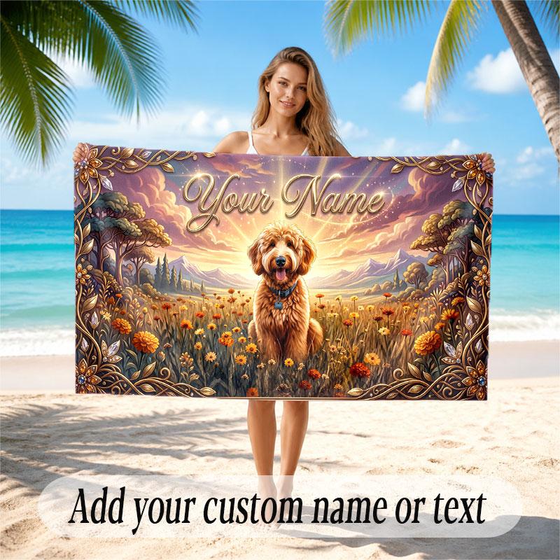Animals Theme Soft Beach Towel Personalized Custom Name Text Towel Portable for Beach Pool Travel