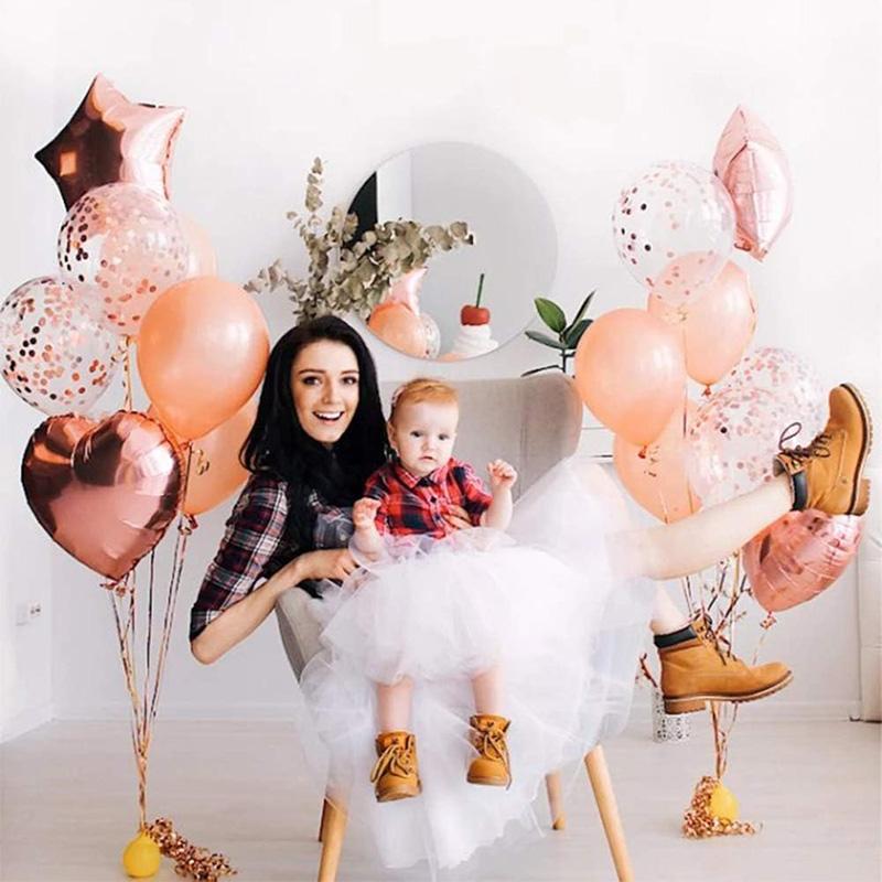 14Pcs Rose Gold Confetti Latex Balloon Set Boy Girl Birthday Party Decoration Supplies Wedding Helium Air Globos Baby Shower