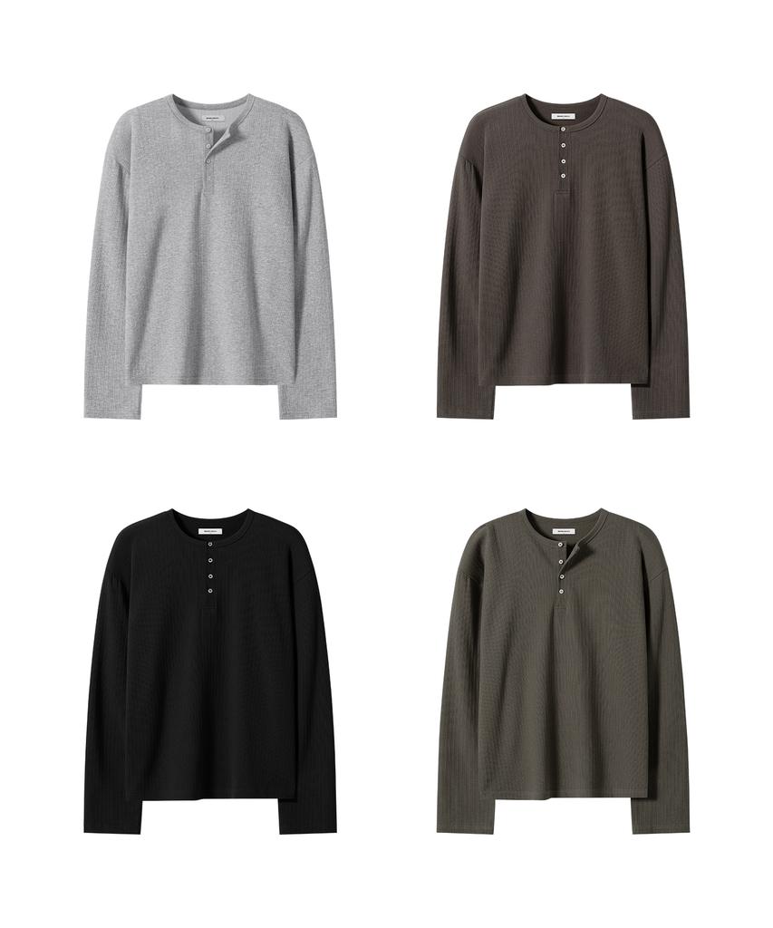 BRENSON Ribbed Crop Henley Neck Long Sleeve ( 4 Colors )