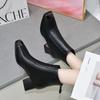 Square head fashion boots women's 2025 iron bag head rear zipper thick heel women's boots French simple temperament leather boots Chelsea boots