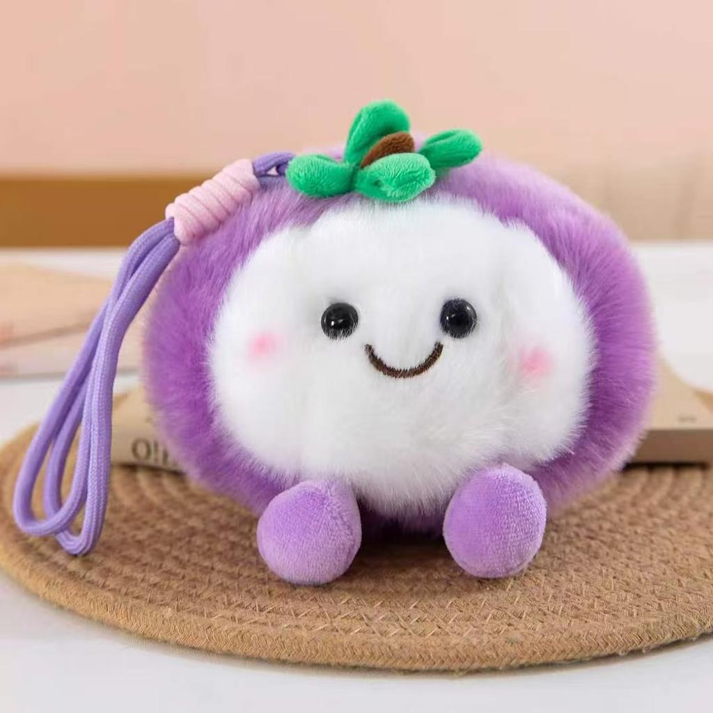 Cute Strawberry Orange Plush Keychain Cartoon Fruit Doll Desktop Ornament Palm Toy Pendant