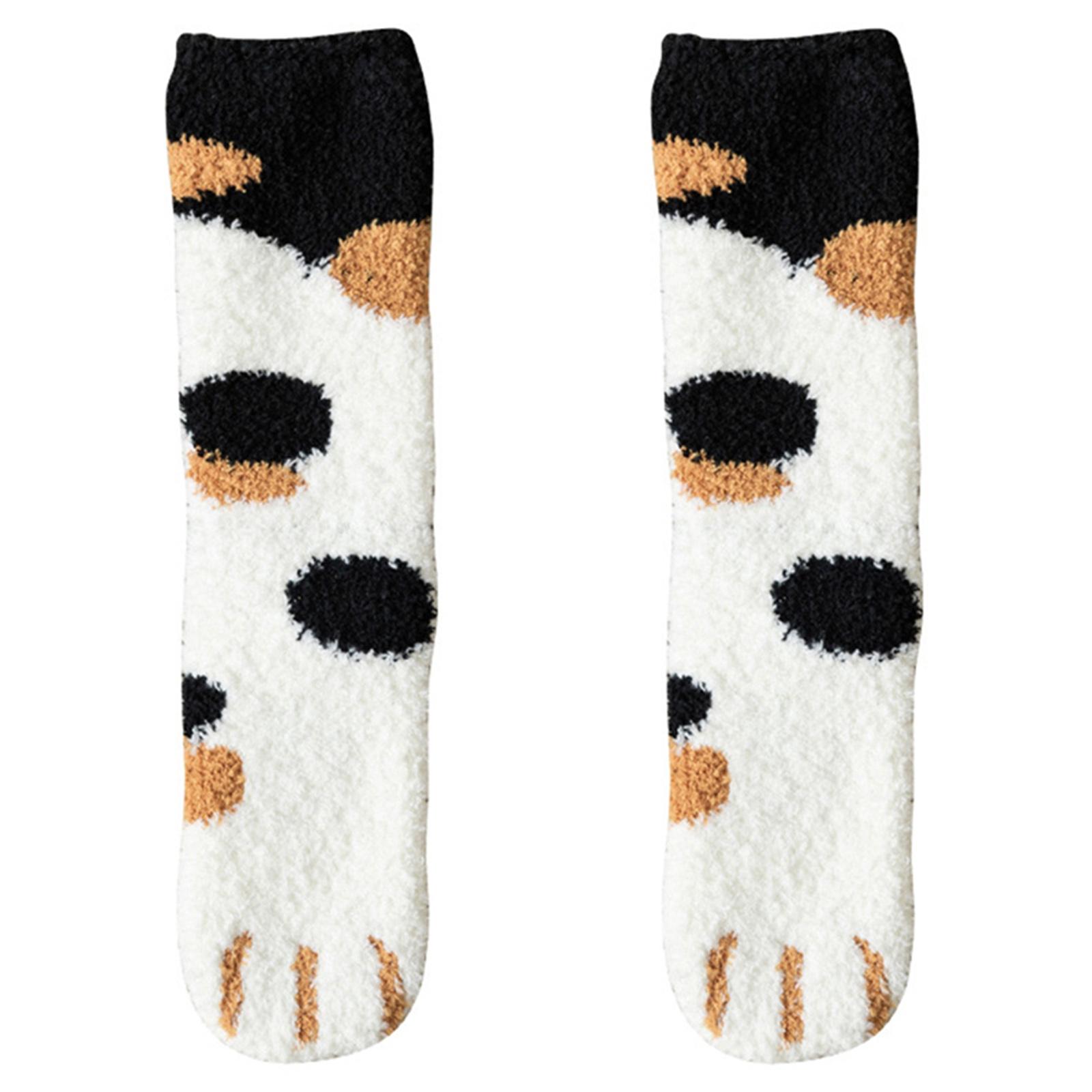 

Winter Warm Fluffy Socks Thickened Cute Cat Paw Socks Super Soft For Female House Sleeping Floor Sox Home Clothing Accessories One Size черный белый