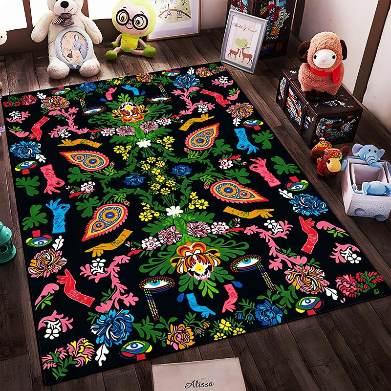 Colorful Bohemian Style Carpet with Floral and Eye Pattern Design Suitable for use as an anti-slip for living room bedroom sofas